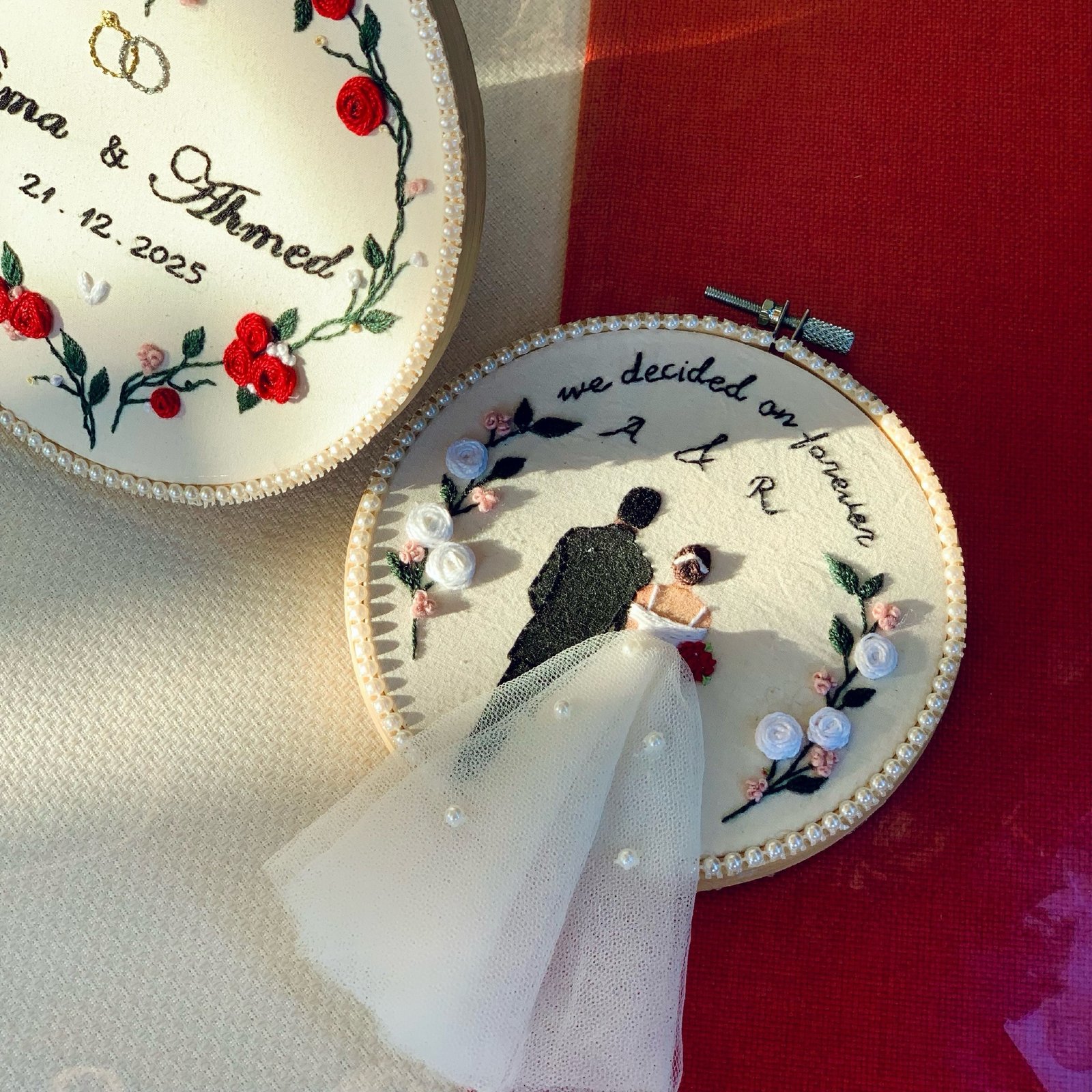 Pair of wedding embroidery hoops